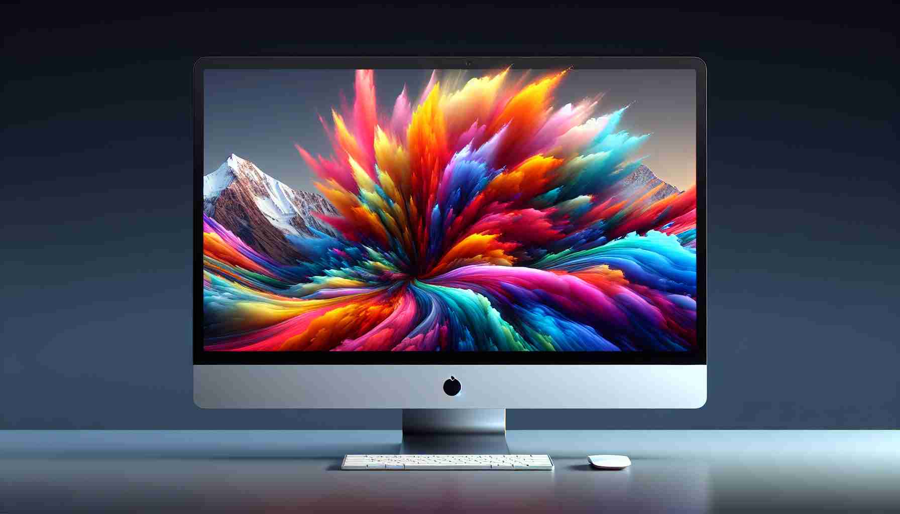 Realistic and high-definition image of revolutionary display technology as portrayed on the latest model of an advanced, all-in-one desktop computer with a sleek, contemporary design, boasting a vibrant and crisp screen, slim bezels, and an emphasis on color accuracy and high resolution.