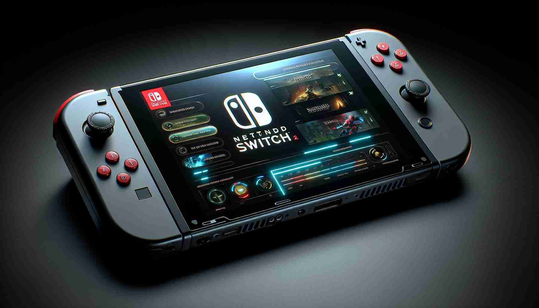 A high-definition image showing a newly unveiled advanced gaming console, the Switch 2. It has a striking resemblance to its predecessor but boasts a series of exciting modern upgrades. The design is sleek with a streamlined control interface, innovative button layout, and an enlarged, sharper screen for immersive gaming. An enhanced battery life indicator and a more ergonomic design are few of its notable modifications.