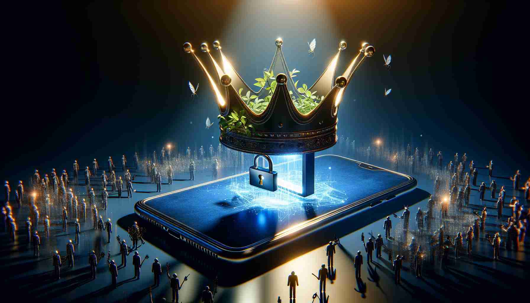 A realistic high-definition image depicting the symbolic representation of a mobile crown being stolen. It is illuminating the shocking revelation about the unseen thief of a tech giant's mobile dominance. This whole scenario is represented metaphorically, without representing any real individuals or organizations.