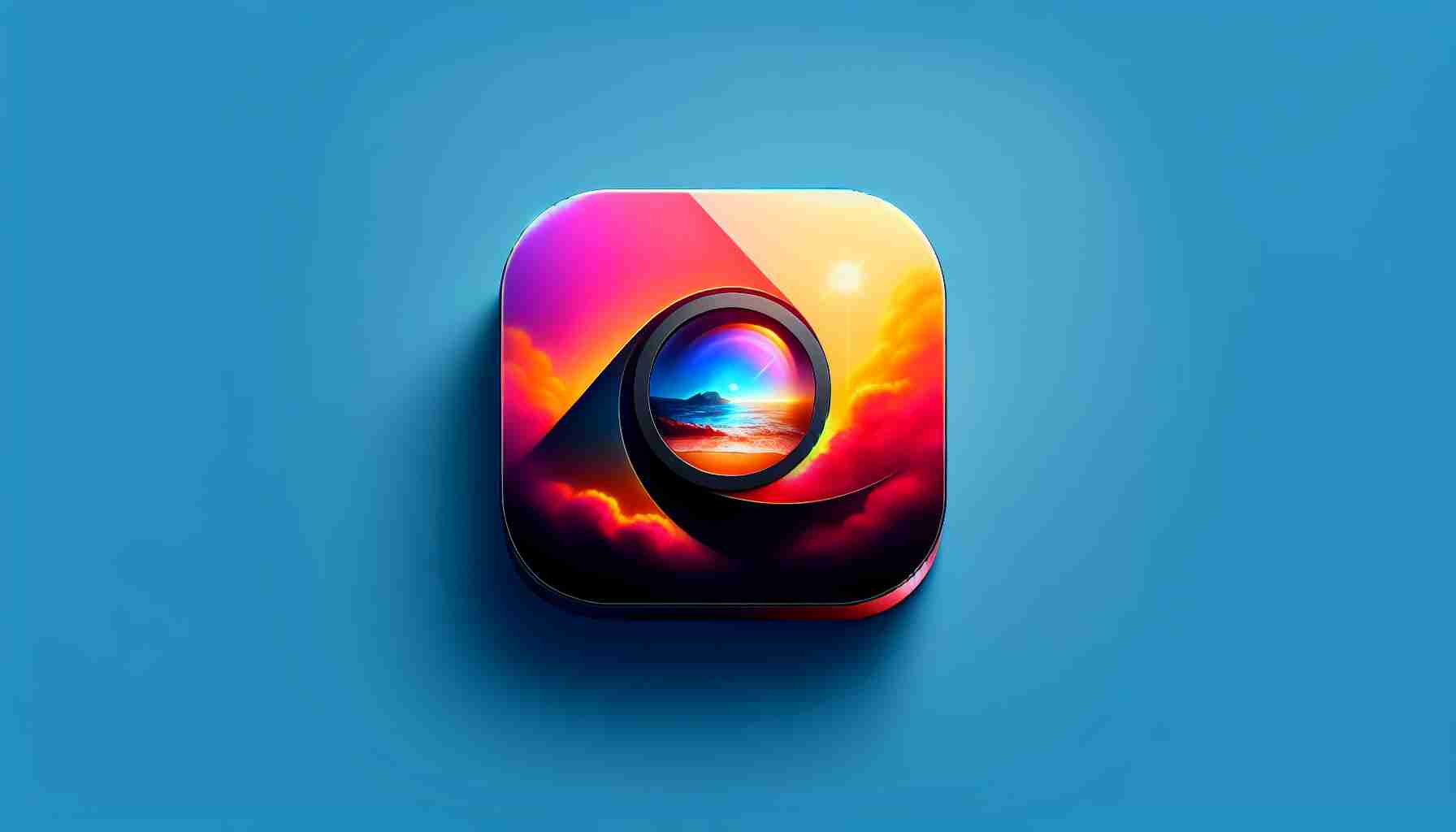 High definition, realistic photograph of a mobile application icon, representing an revolutionary new camera tool for the 19th version of a well-known mobile operating system. The icon should appear vibrant, chic, and dramatic, signifying a significant shift or advancement in the domain of photography apps.