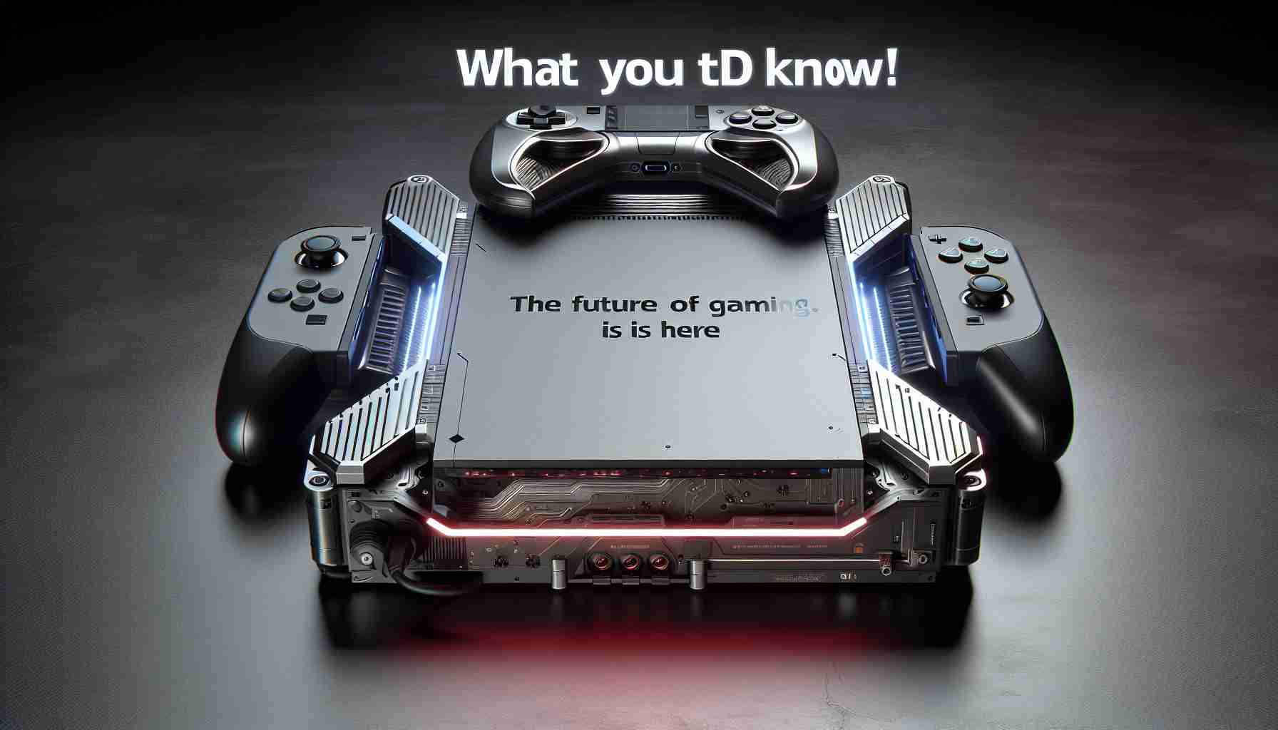 A detailed and realistically rendered HD image presenting a futuristic gaming console epitomizing the next generation of gaming. The console should have a sleek, cutting-edge design. There should also be a headline text title on the image that reads 'The Switch 2: What You Need to Know! The Future of Gaming is Here'.